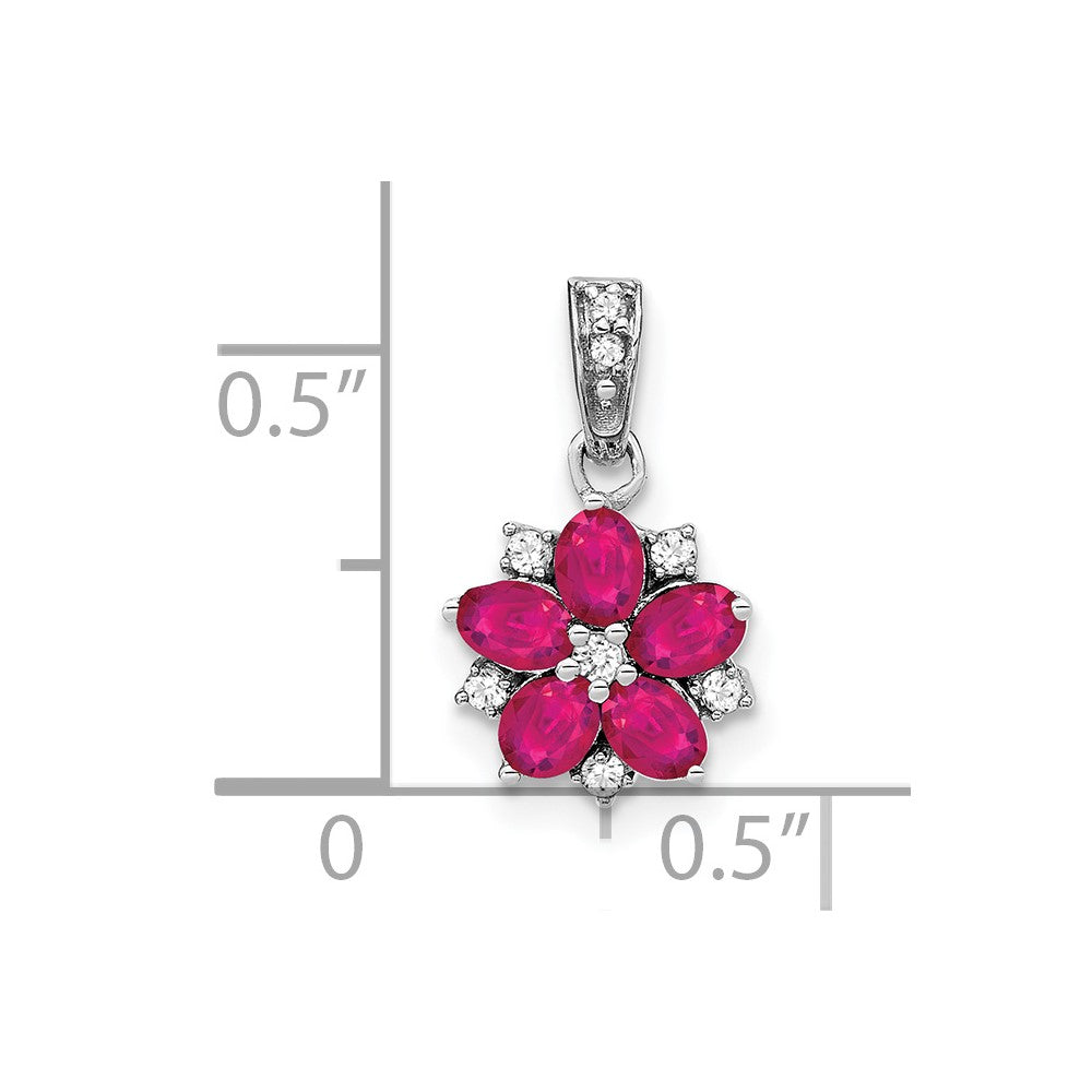 14k White Gold Ruby and Diamond Floral Pendant-PM7207-RU-008-WA
