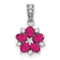 14k White Gold Ruby and Diamond Floral Pendant-PM7207-RU-008-WA