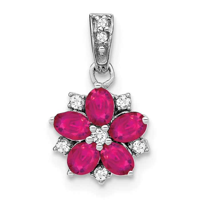 14k White Gold Ruby and Diamond Floral Pendant-PM7207-RU-008-WA