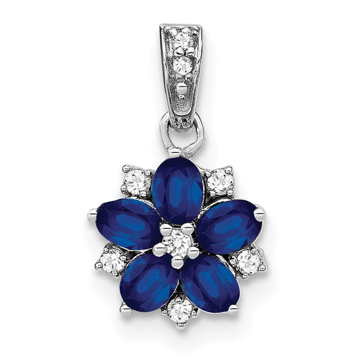 14k White Gold Sapphire and Diamond Floral Pendant-PM7207-SA-008-WA