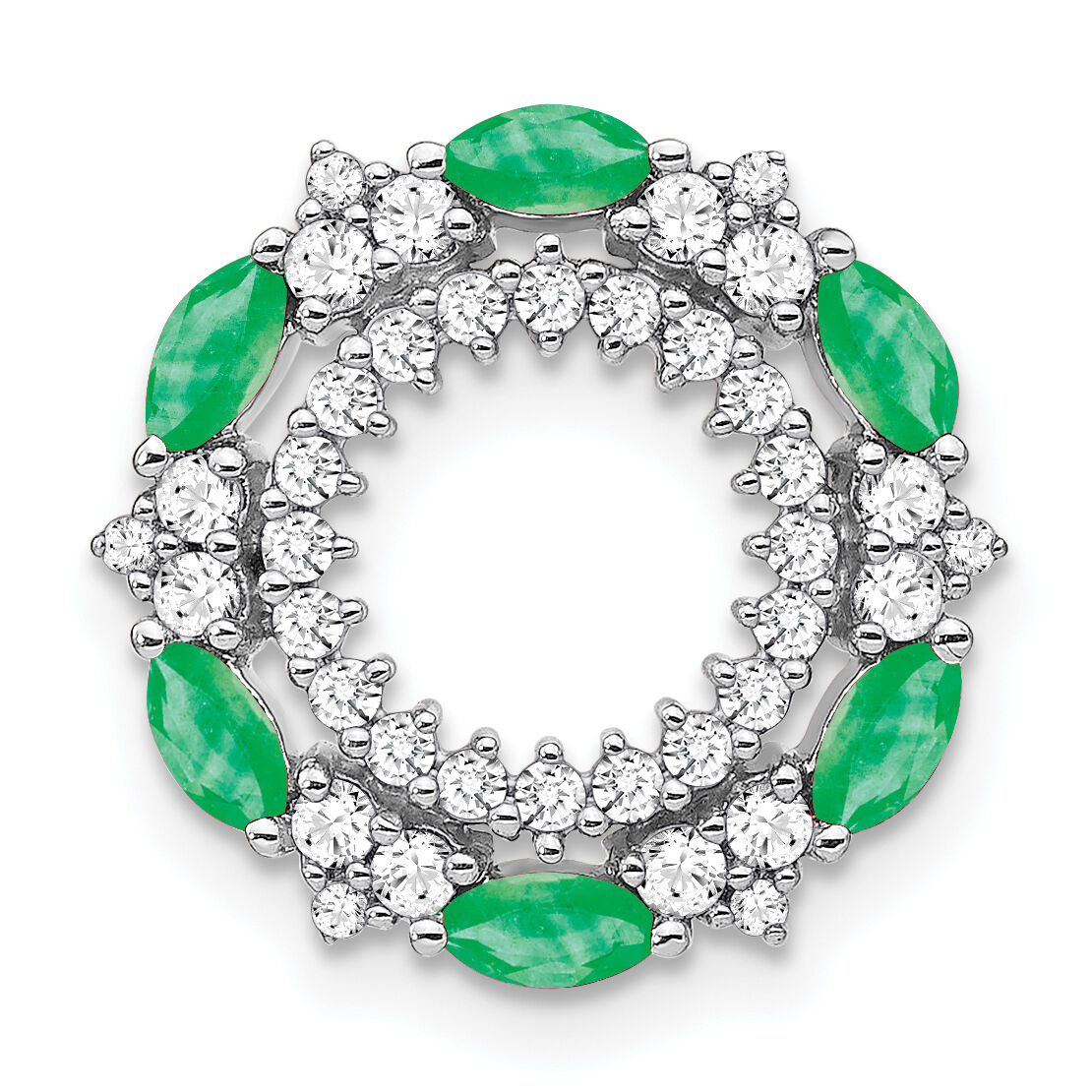 14k White Gold Emerald and Diamond Circle Chain Slide-PM7210-EM-052-WA