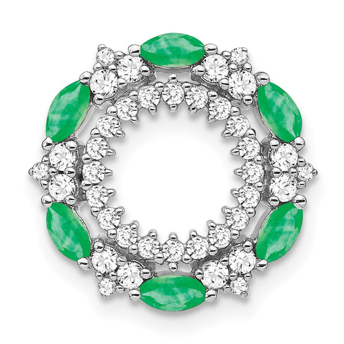 14k White Gold Emerald and Diamond Circle Chain Slide-PM7210-EM-052-WA