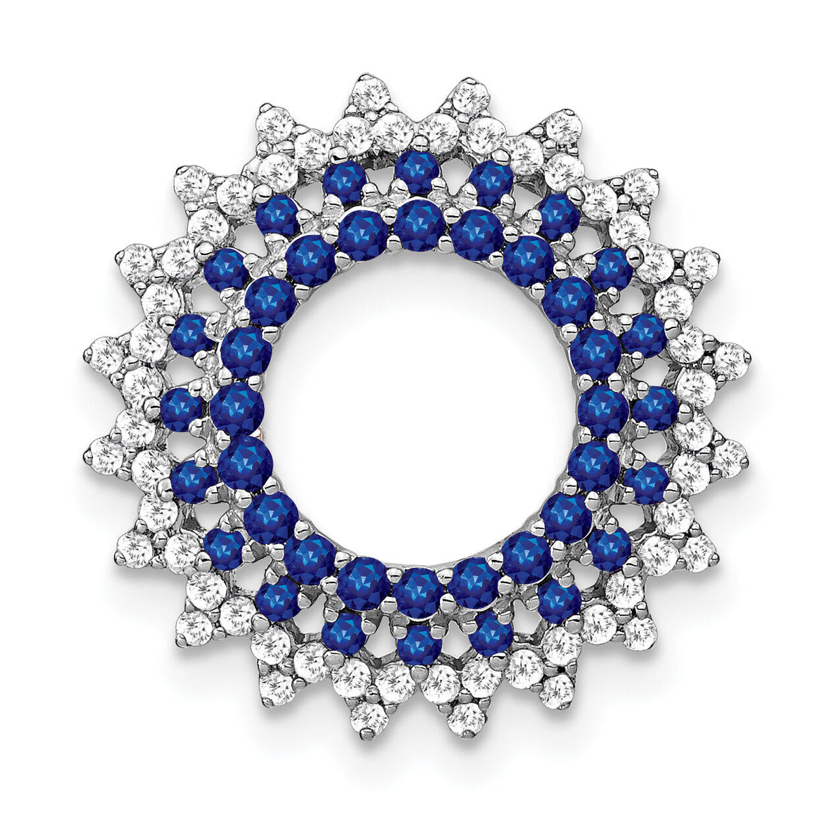 14k White Gold Sapphire and Diamond Sunburst Chain Slide-PM7212-SA-034-WA