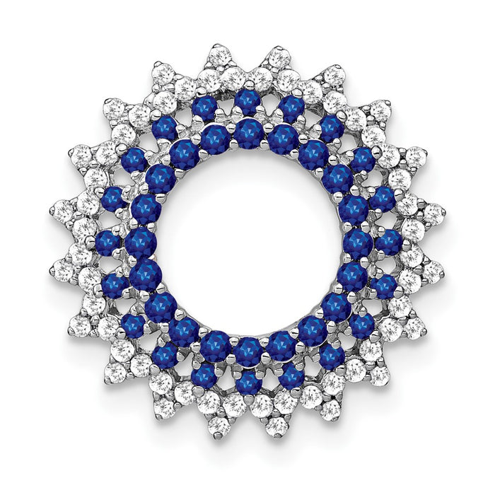 14k White Gold Sapphire and Diamond Sunburst Chain Slide-PM7212-SA-034-WA