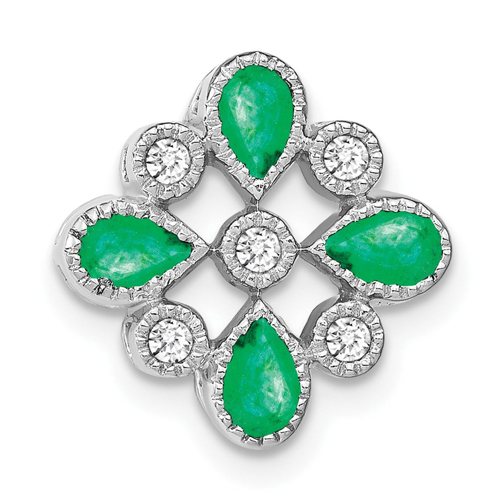 14k White Gold Emerald and Diamond Chain Slide-PM7218-EM-010-WA