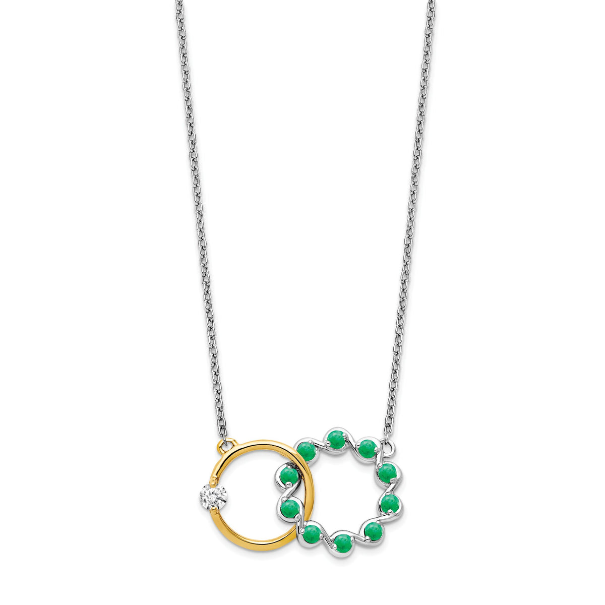 14k Two-tone Emerald and Diamond 18in. Circles Necklace-PM7220-EM-012-WYA