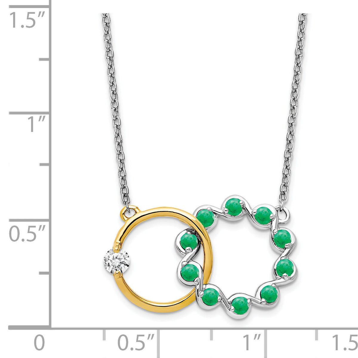 14k Two-tone Emerald and Diamond 18in. Circles Necklace-PM7220-EM-012-WYA