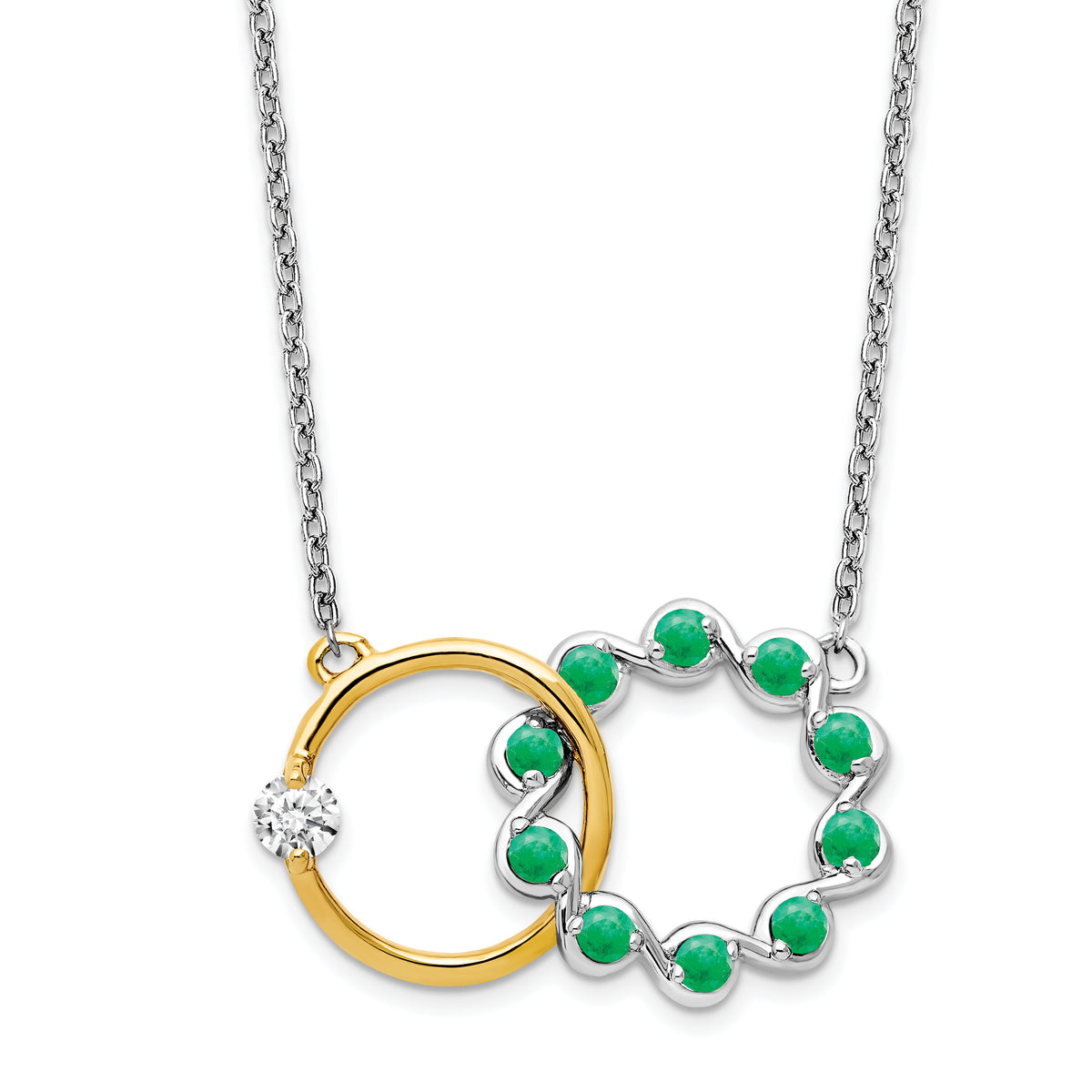 14k Two-tone Emerald and Diamond 18in. Circles Necklace-PM7220-EM-012-WYA
