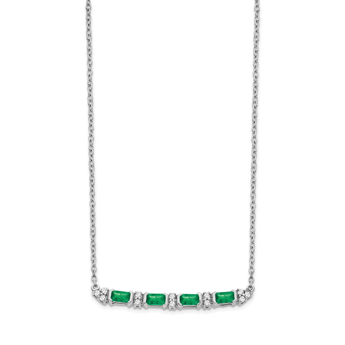 14k White Gold Emerald and Diamond 18in. Bar Necklace-PM7225-EM-010-WA