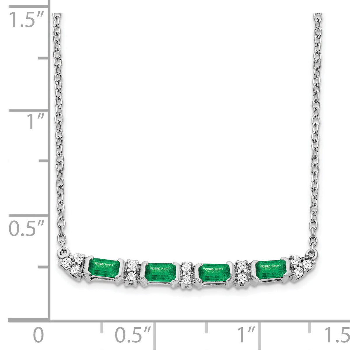 14k White Gold Emerald and Diamond 18in. Bar Necklace-PM7225-EM-010-WA