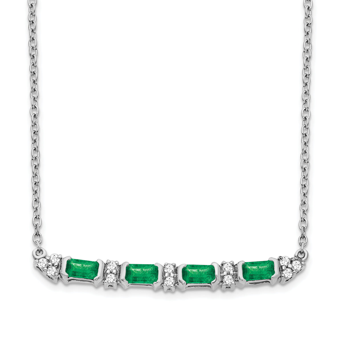 14k White Gold Emerald and Diamond 18in. Bar Necklace-PM7225-EM-010-WA