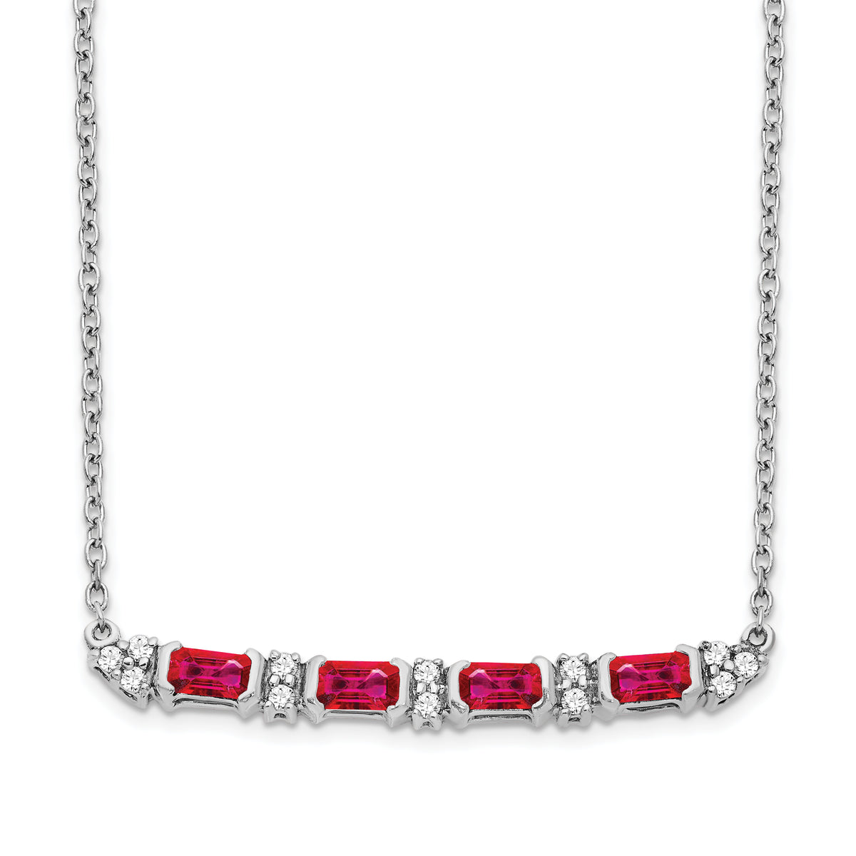 14k White Gold Ruby and Diamond 18in. Bar Necklace-PM7225-RU-010-WA