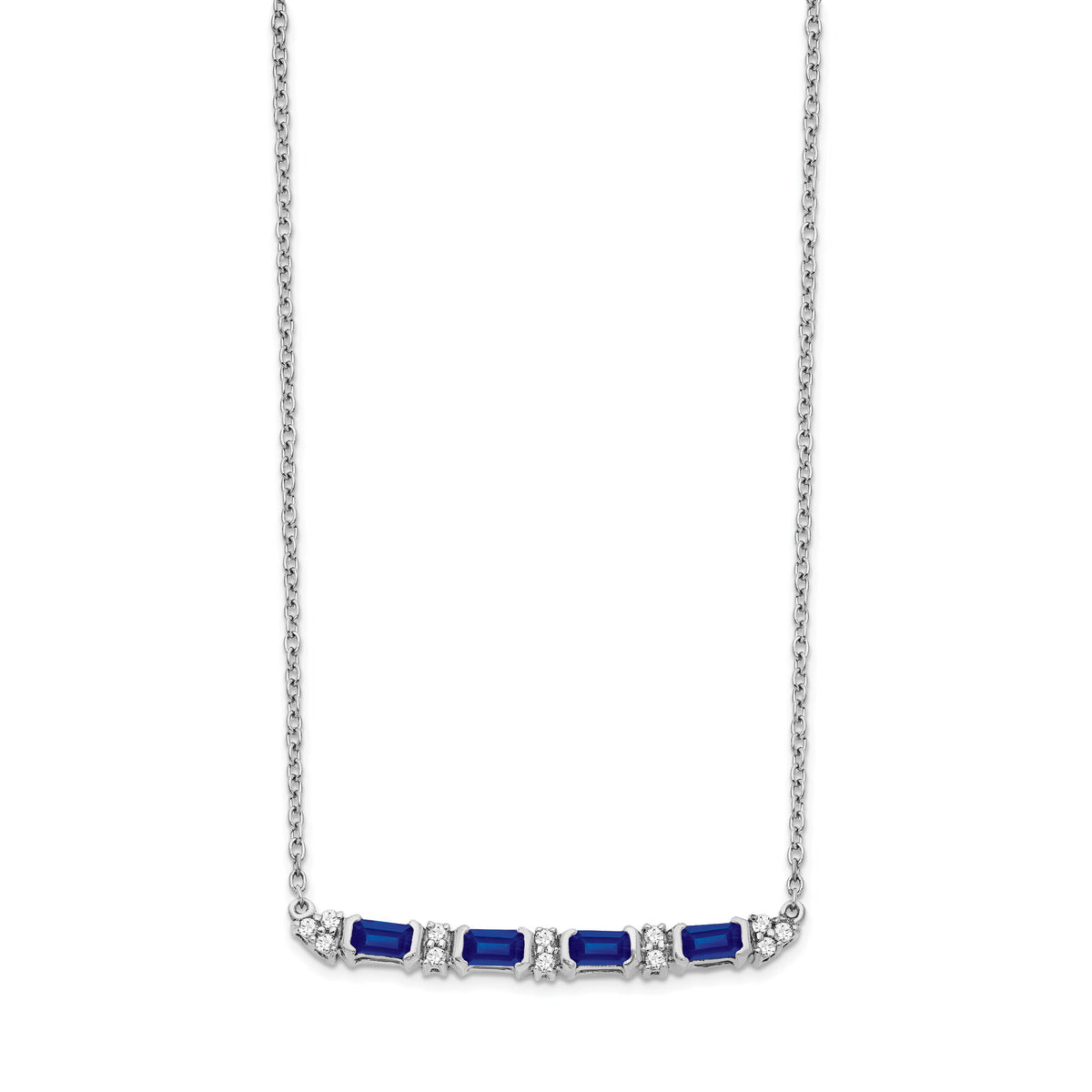 14k White Gold Sapphire and Diamond 18in. Bar Necklace-PM7225-SA-010-WA