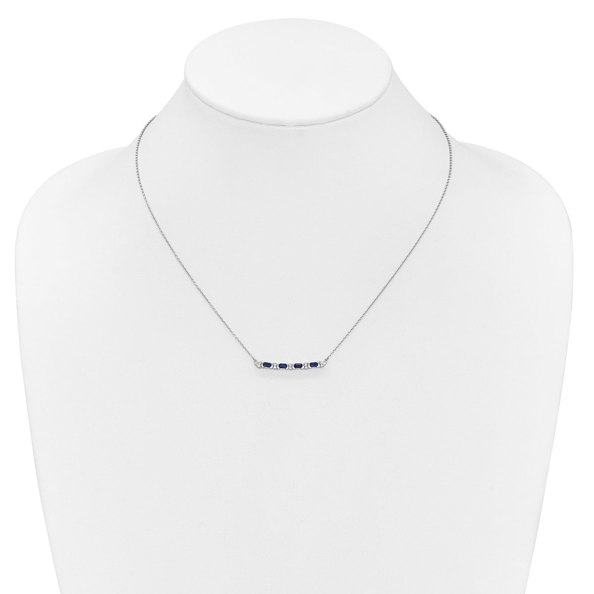 14k White Gold Sapphire and Diamond 18in. Bar Necklace-PM7225-SA-010-WA