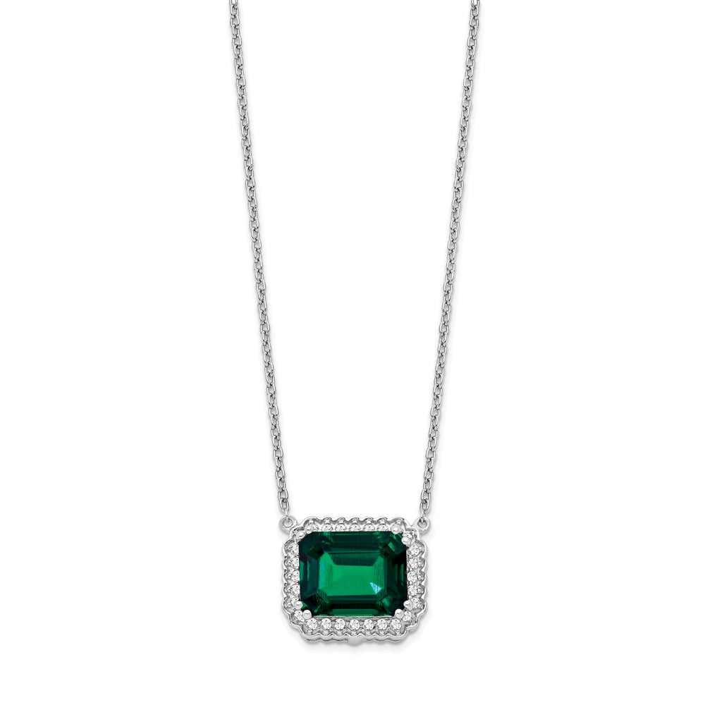 14k White Gold Octagon Created Emerald and Diamond 18in. Necklace-PM7227-EM-017-WA