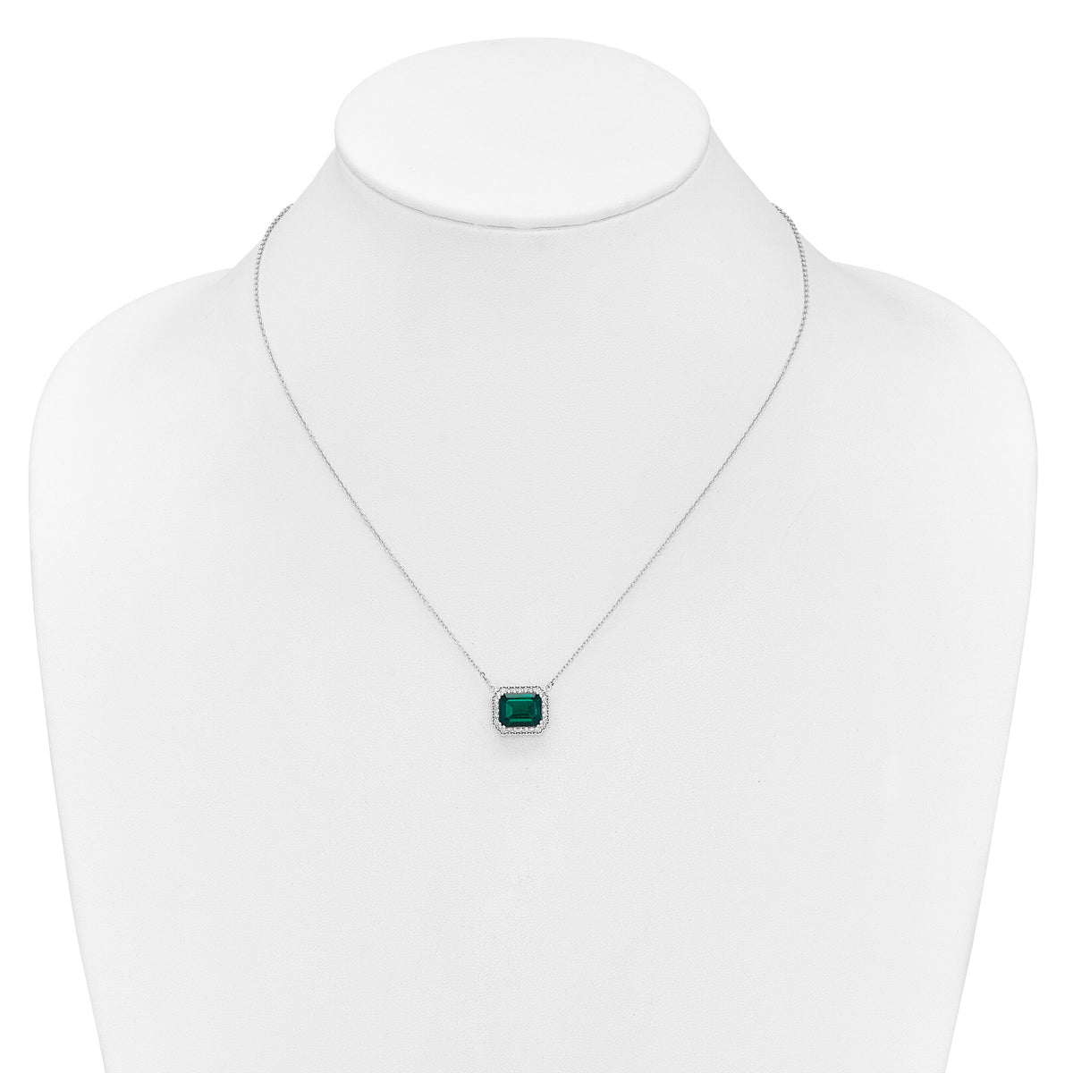 14k White Gold Octagon Created Emerald and Diamond 18in. Necklace-PM7227-EM-017-WA