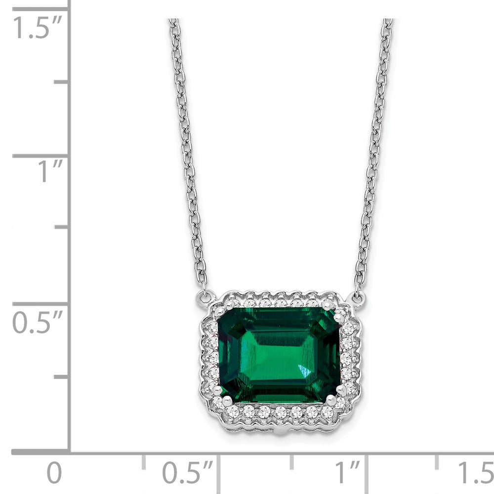 14k White Gold Octagon Created Emerald and Diamond 18in. Necklace-PM7227-EM-017-WA
