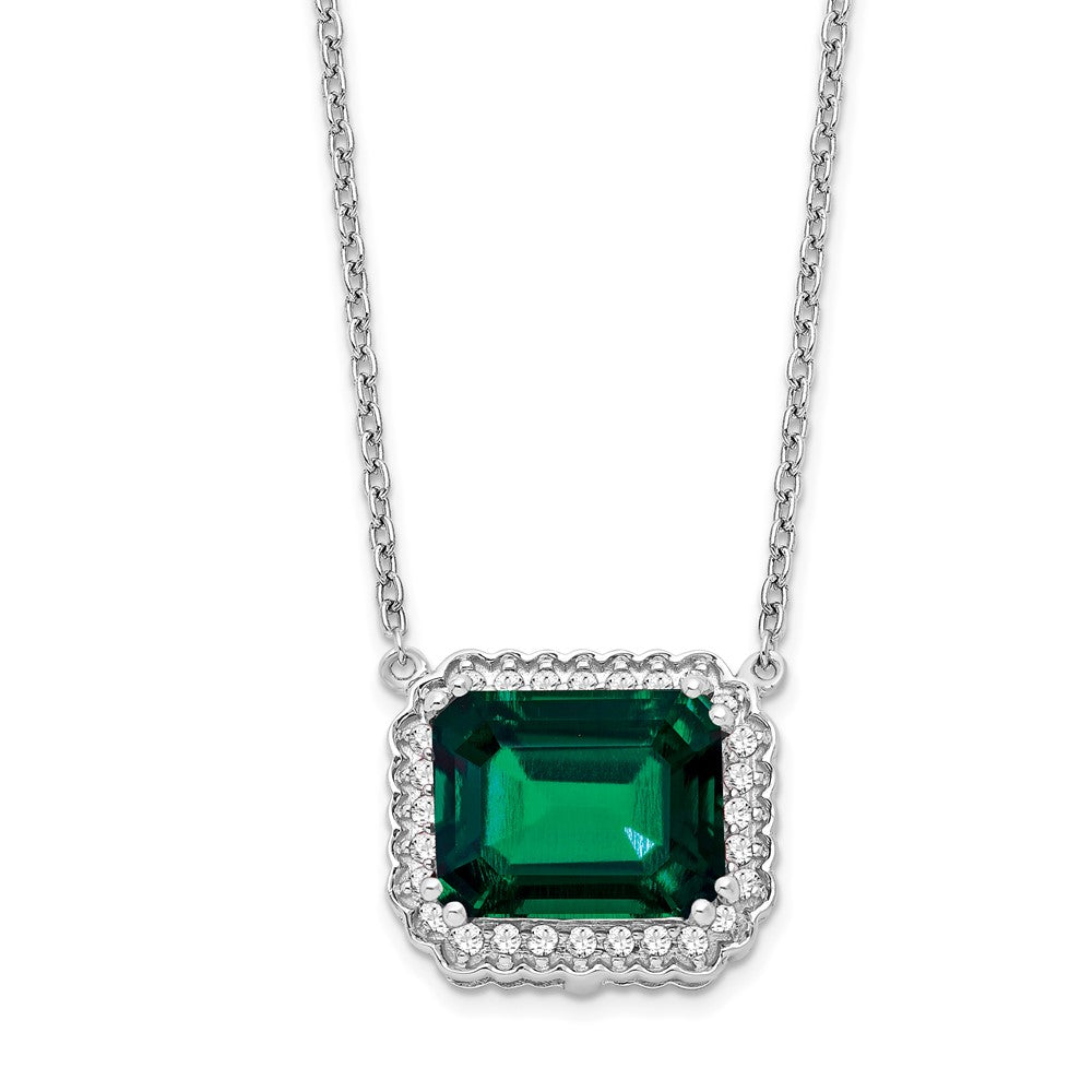 14k White Gold Octagon Created Emerald and Diamond 18in. Necklace-PM7227-EM-017-WA