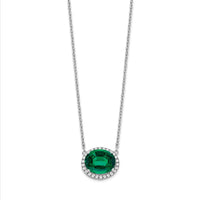 14k White Gold Oval Created Emerald/Diamond 18in. Halo Necklace-PM7228-EM-016-WA