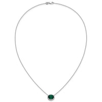 14k White Gold Oval Created Emerald/Diamond 18in. Halo Necklace-PM7228-EM-016-WA