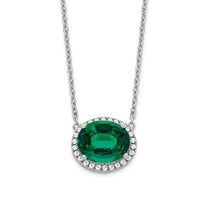 14k White Gold Oval Created Emerald/Diamond 18in. Halo Necklace-PM7228-EM-016-WA