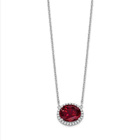 14k White Gold Oval Created Ruby/Diamond 18in. Halo Necklace-PM7228-RU-016-WA