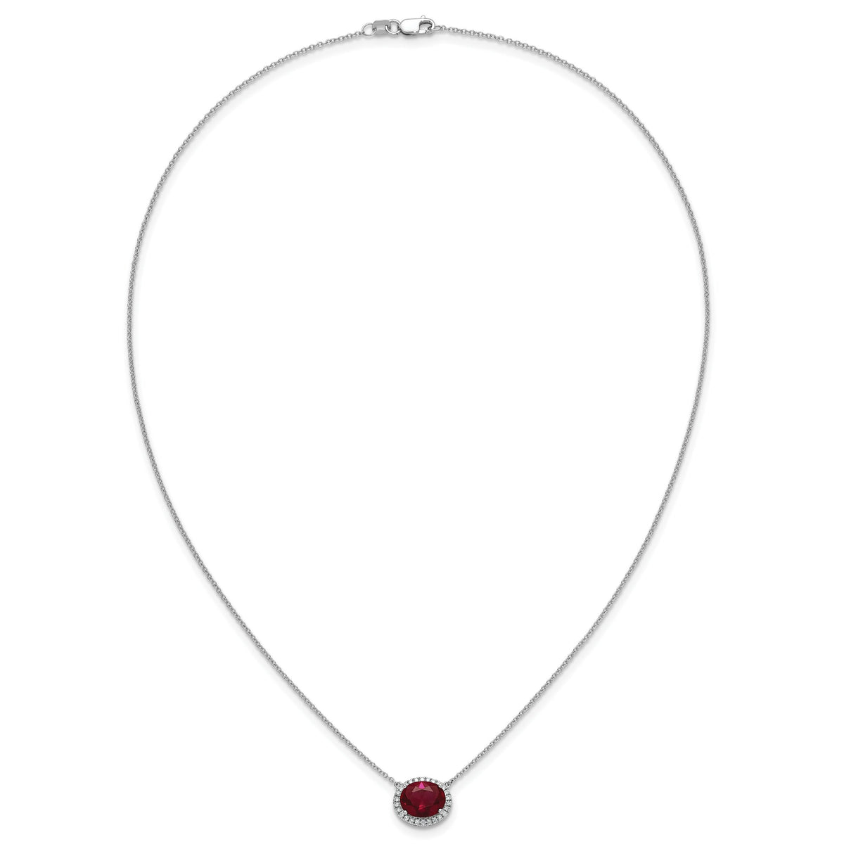 14k White Gold Oval Created Ruby/Diamond 18in. Halo Necklace-PM7228-RU-016-WA
