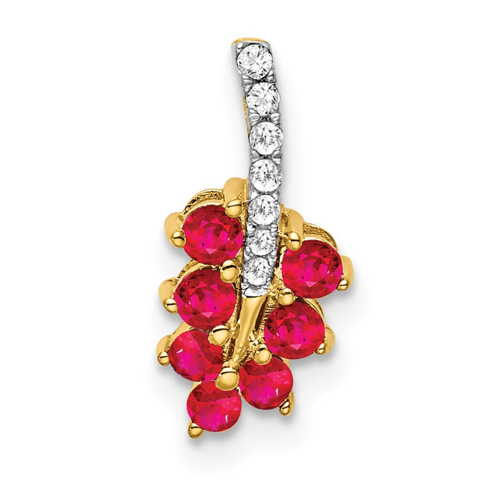 14k Ruby and Diamond Leaf Pendant-PM7248-RU-005-YA