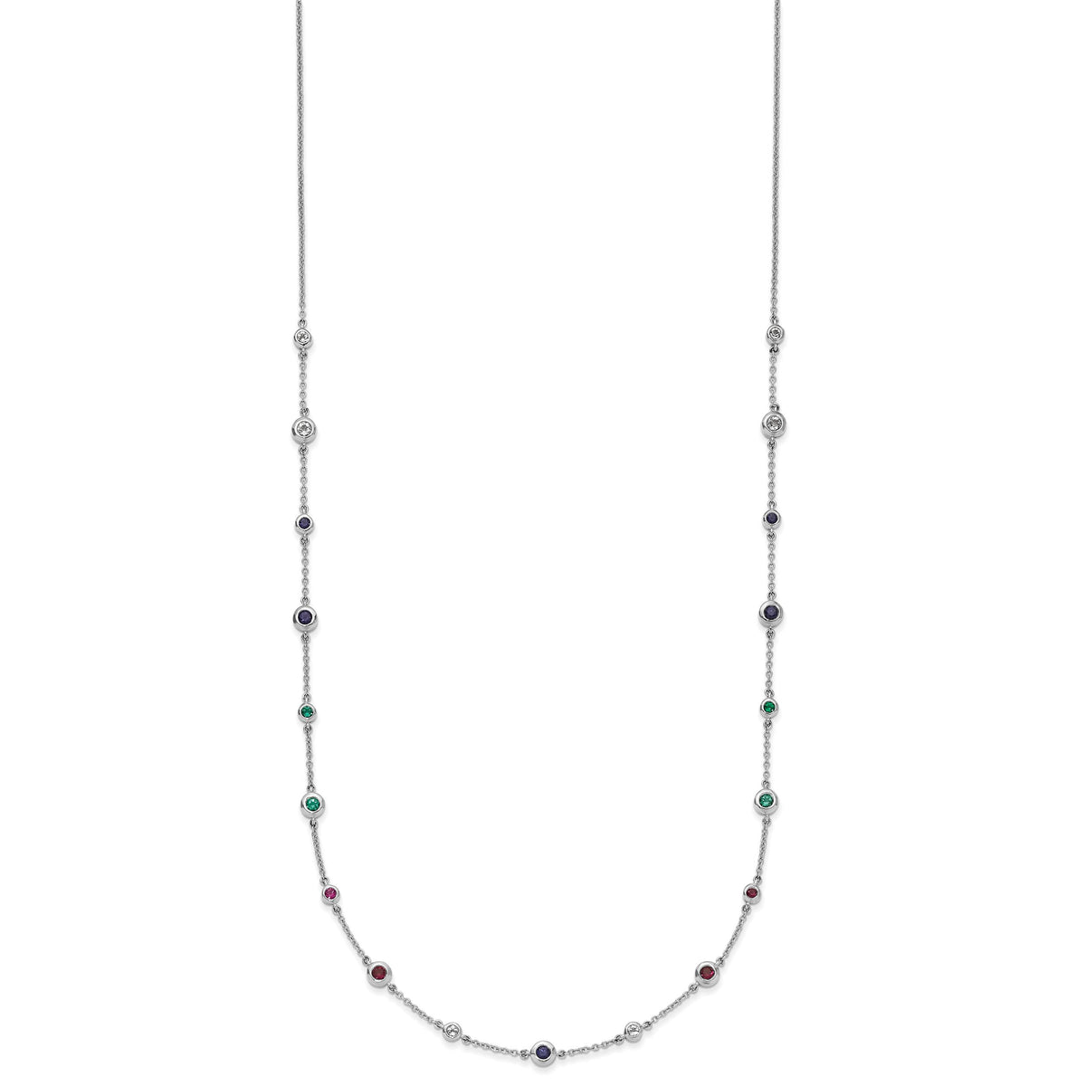 14k White Gold Ruby/Sapph/Emerald/Wht. Topaz 18in. Station Necklace-PM7252-RSE-W