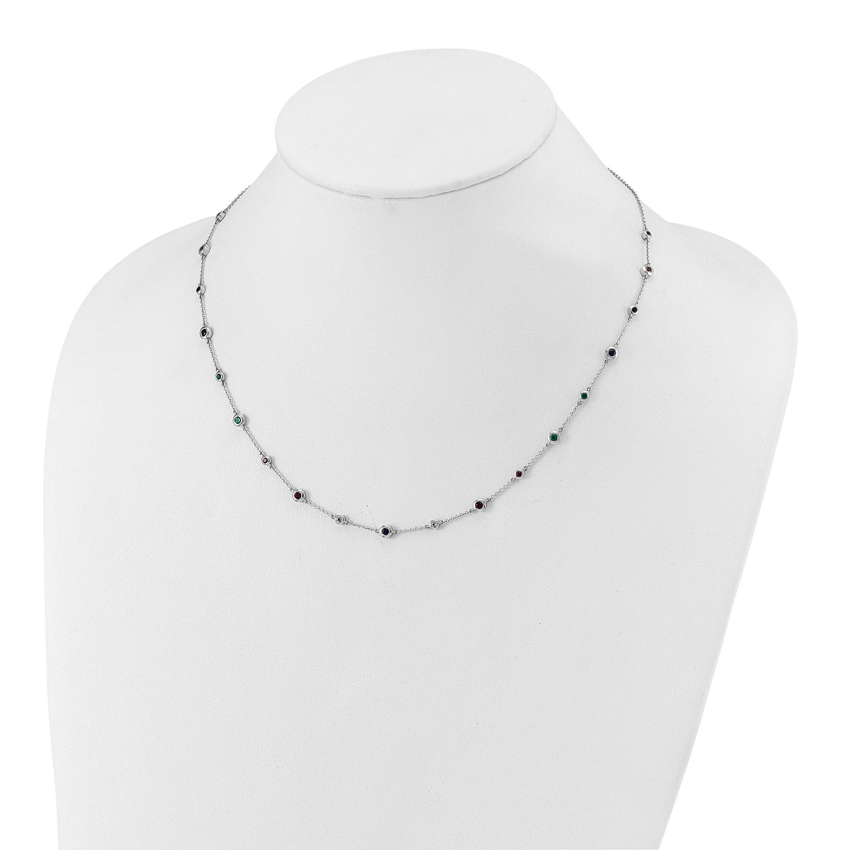 14k White Gold Ruby/Sapph/Emerald/Wht. Topaz 18in. Station Necklace-PM7252-RSE-W