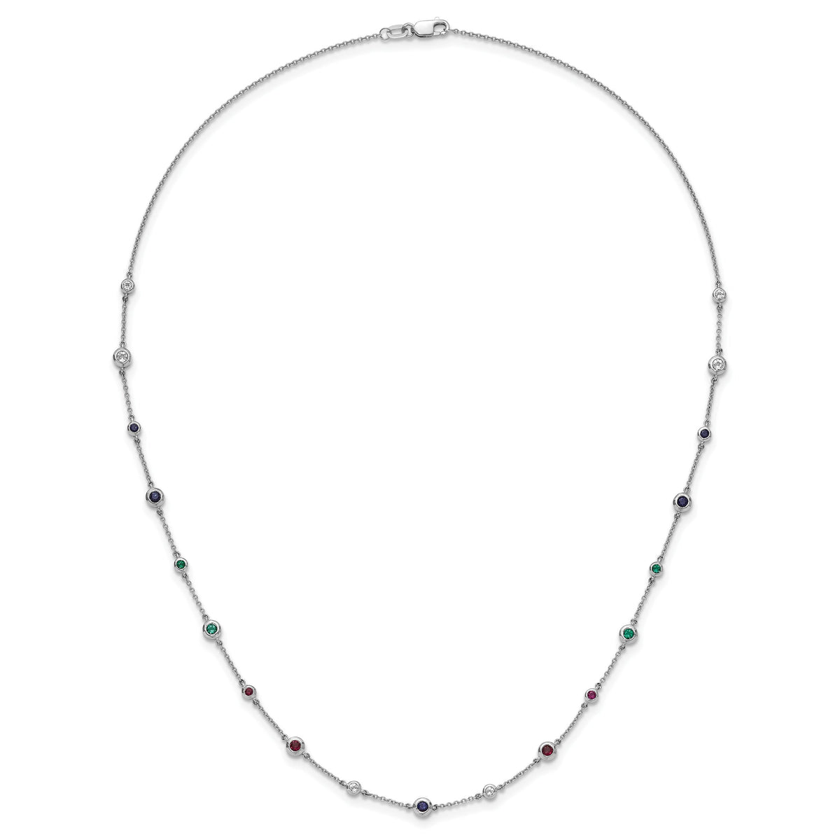 14k White Gold Ruby/Sapph/Emerald/Wht. Topaz 18in. Station Necklace-PM7252-RSE-W