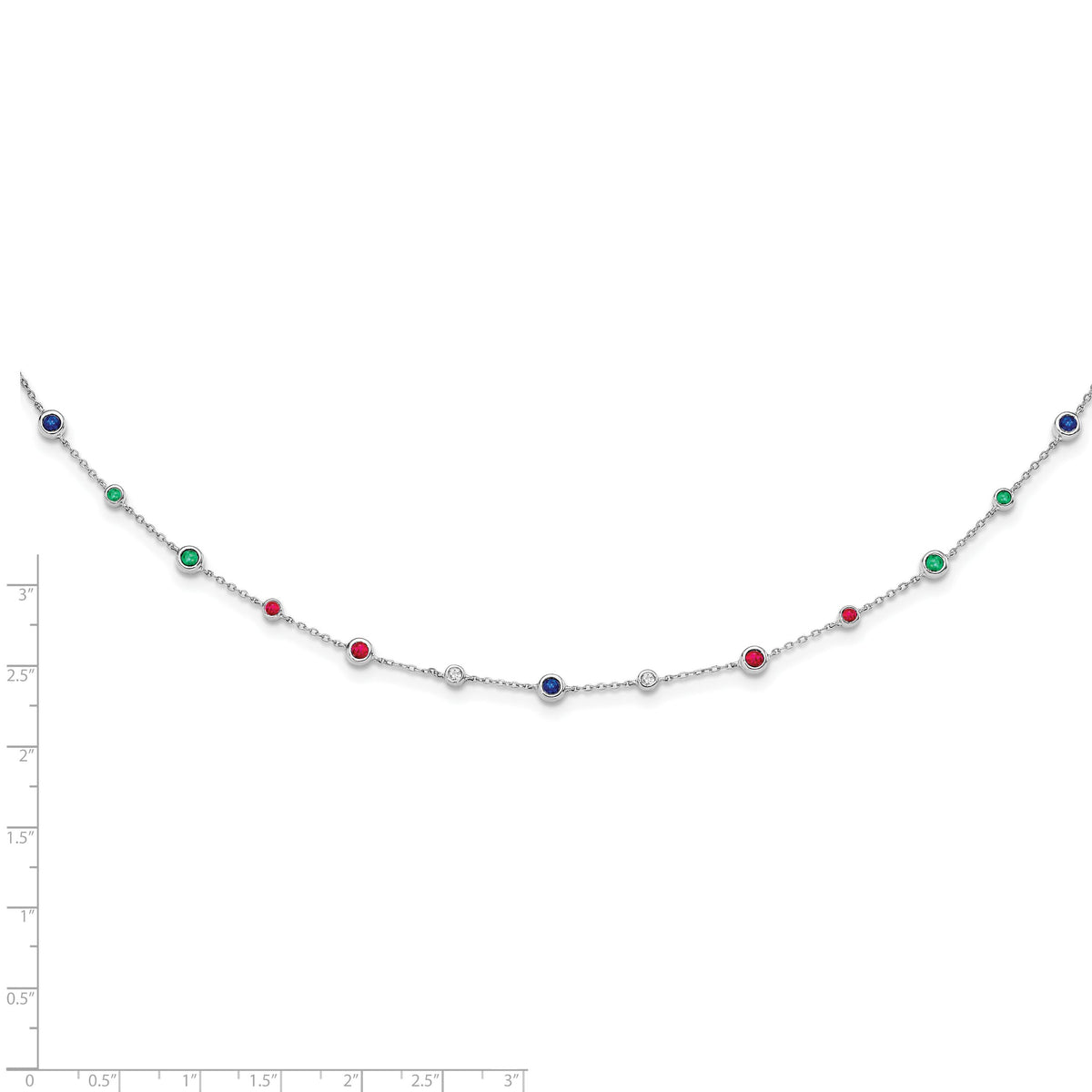 14k White Gold Ruby/Sapph/Emerald/Wht. Topaz 18in. Station Necklace-PM7252-RSE-W