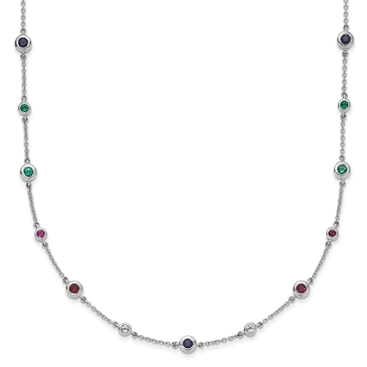 14k White Gold Ruby/Sapph/Emerald/Wht. Topaz 18in. Station Necklace-PM7252-RSE-W