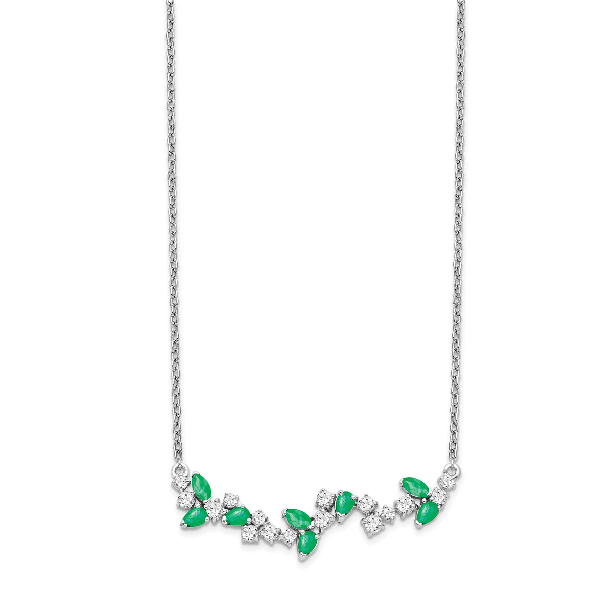 14k White Gold Emerald and Diamond 18in. Floral Bar Necklace-PM7254-EM-038-WA