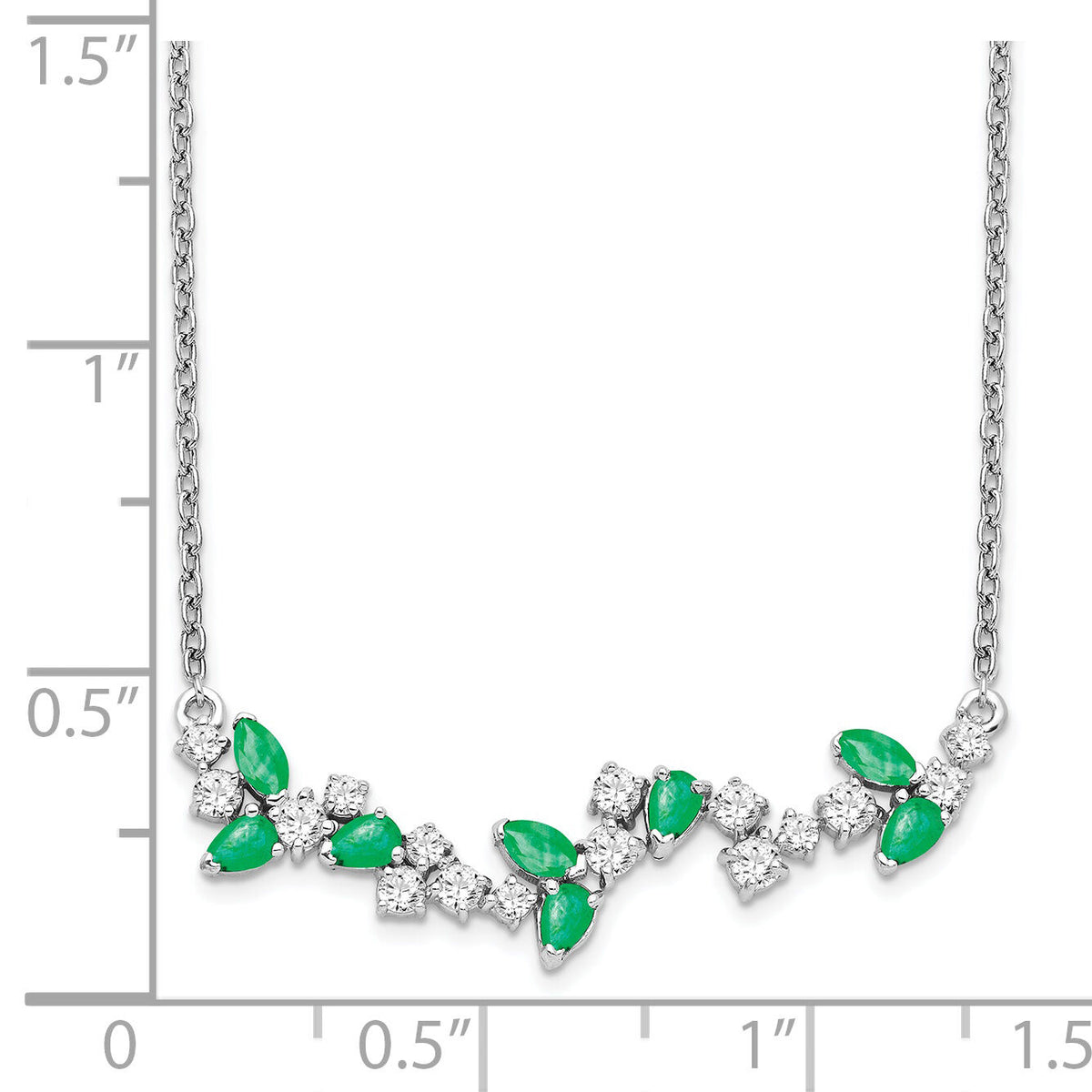14k White Gold Emerald and Diamond 18in. Floral Bar Necklace-PM7254-EM-038-WA