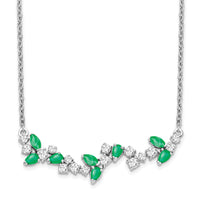14k White Gold Emerald and Diamond 18in. Floral Bar Necklace-PM7254-EM-038-WA