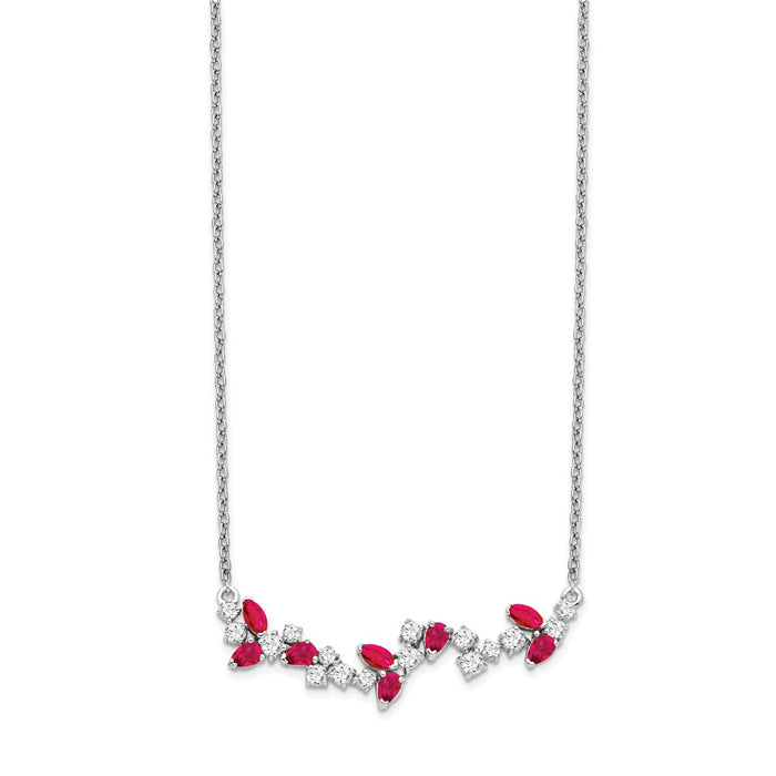 14k White Gold Ruby and Diamond 18in. Floral Bar Necklace-PM7254-RU-038-WA
