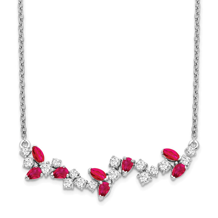 14k White Gold Ruby and Diamond 18in. Floral Bar Necklace-PM7254-RU-038-WA