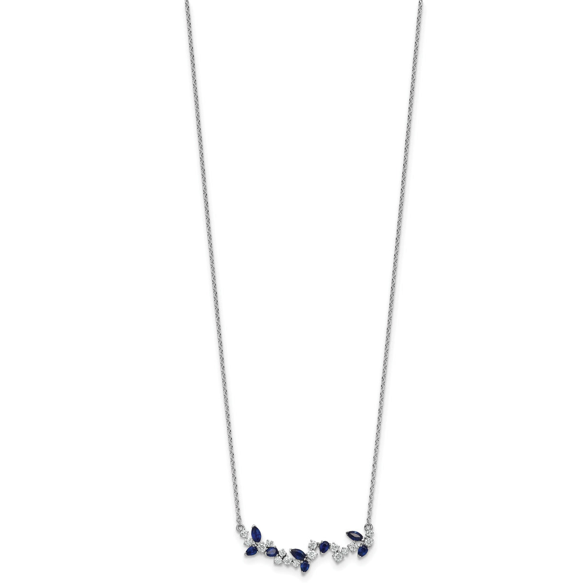 14k White Gold Sapphire and Diamond 18in. Floral Bar Necklace-PM7254-SA-038-WA