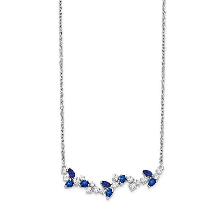 14k White Gold Sapphire and Diamond 18in. Floral Bar Necklace-PM7254-SA-038-WA