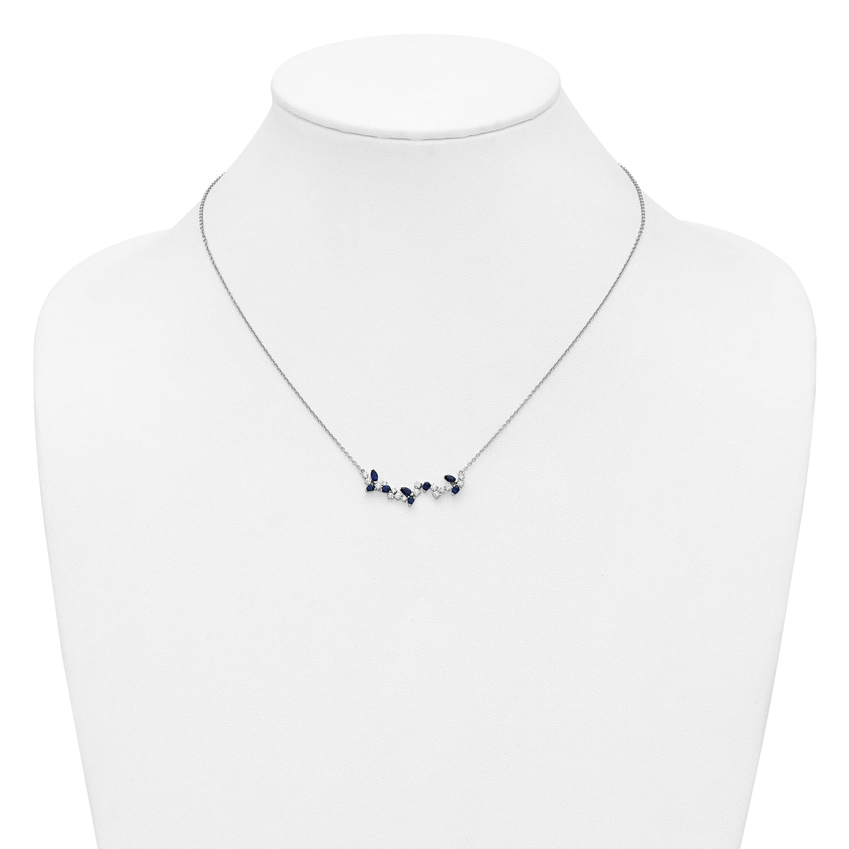 14k White Gold Sapphire and Diamond 18in. Floral Bar Necklace-PM7254-SA-038-WA
