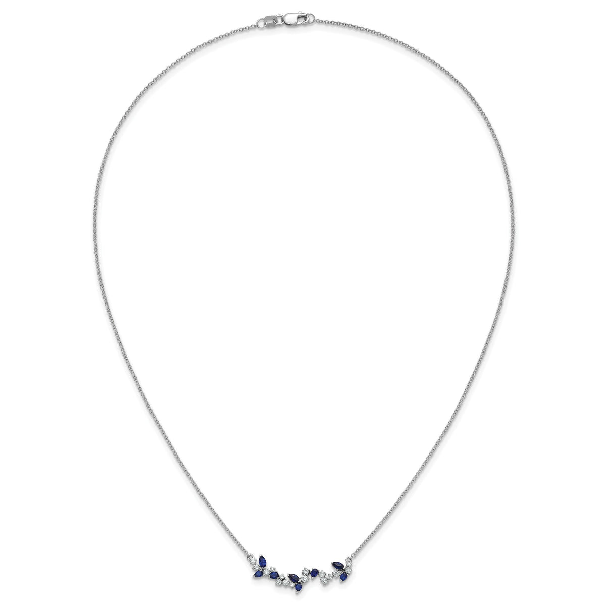 14k White Gold Sapphire and Diamond 18in. Floral Bar Necklace-PM7254-SA-038-WA