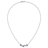 14k White Gold Sapphire and Diamond 18in. Floral Bar Necklace-PM7254-SA-038-WA