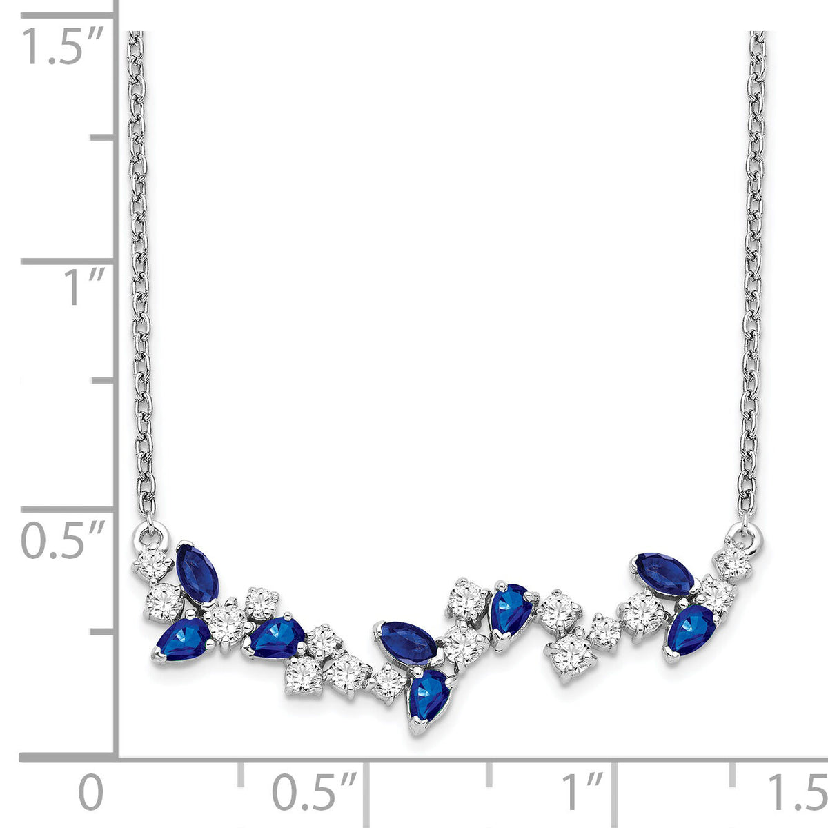 14k White Gold Sapphire and Diamond 18in. Floral Bar Necklace-PM7254-SA-038-WA