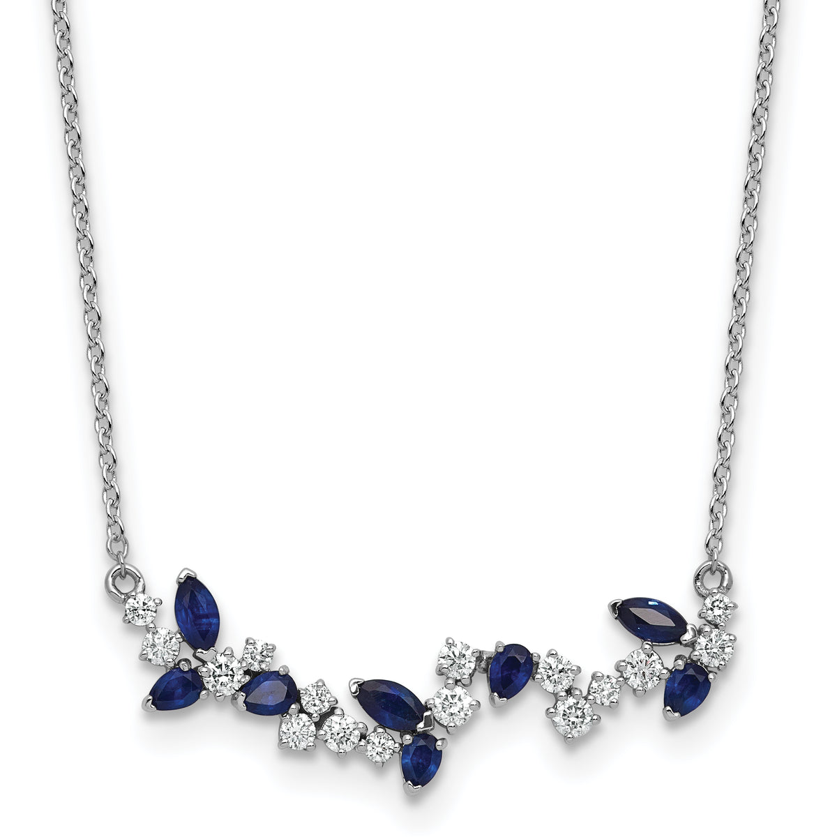 14k White Gold Sapphire and Diamond 18in. Floral Bar Necklace-PM7254-SA-038-WA