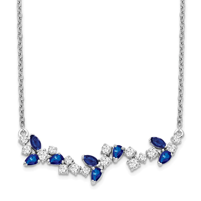 14k White Gold Sapphire and Diamond 18in. Floral Bar Necklace-PM7254-SA-038-WA