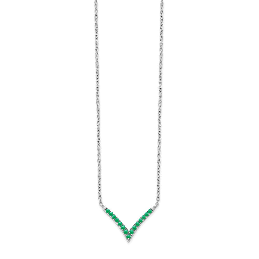 14k White Gold Emerald 18in. V-Necklace-PM7255-EM-W