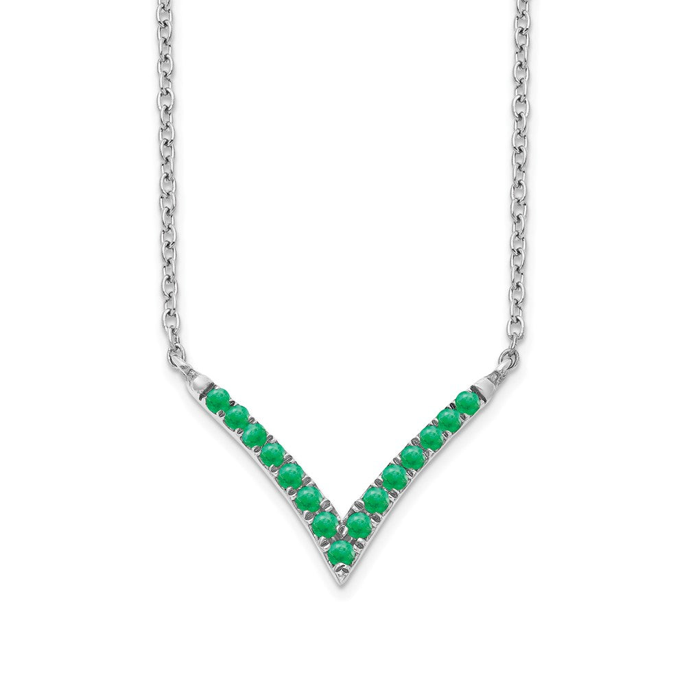 14k White Gold Emerald 18in. V-Necklace-PM7255-EM-W