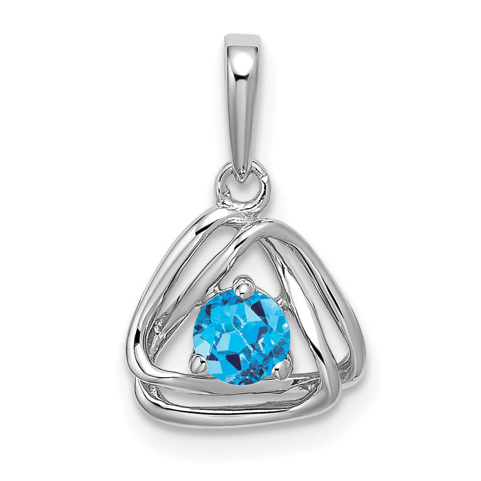 14k White Gold Blue Topaz Triangle Pendant-PM7395-BT-W