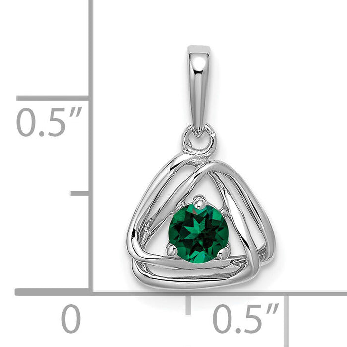 14k White Gold Created Emerald Triangle Pendant-PM7395-CEM-W